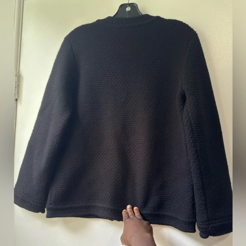 CHANEL Uniform Wool Black Textured Cardigan Sweater